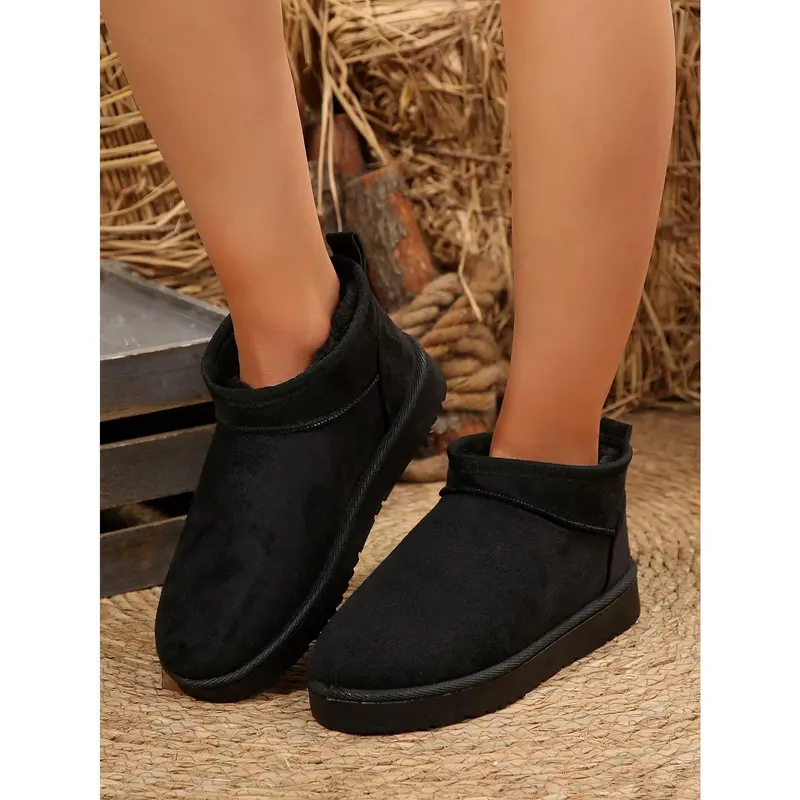 2024 New Thick Sole Fluffy Lined Snow Boots For Women, Slip-On Half Mule Style, Warm Winter Girl Walking Shoes 4