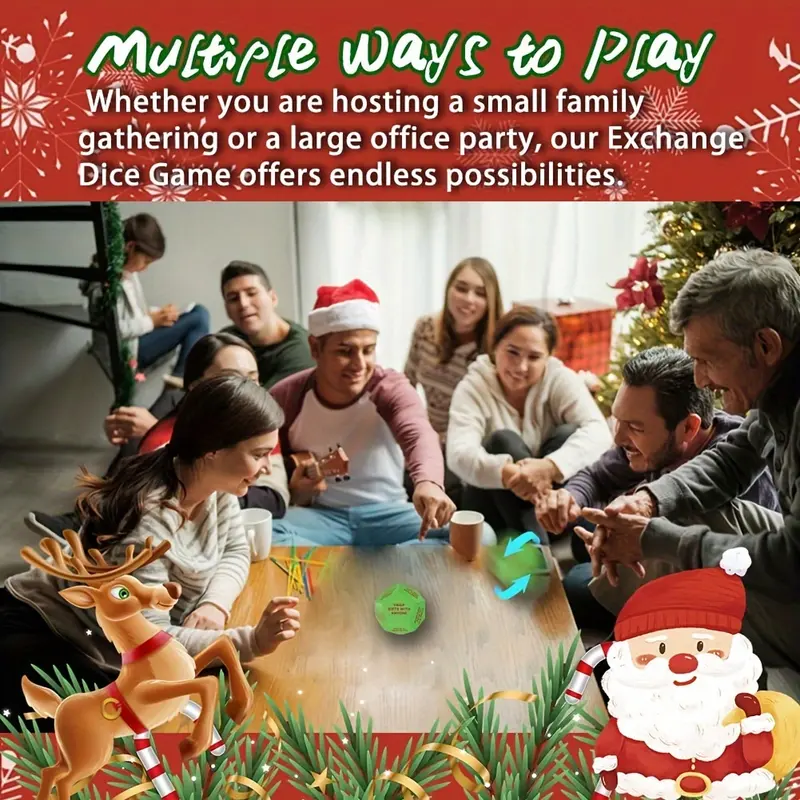 Santa's Surprise Gift Exchange Dice - 12 Unique Sides, Perfect for Christmas Party Games & Supplies, Durable Plastic, 3x3 Inches, Christmas Gift Bags 3