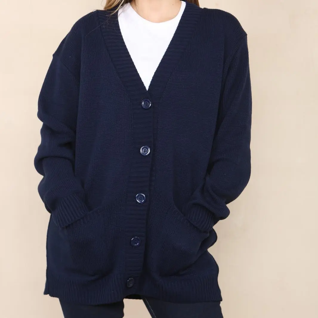 Women's Navy Blue Plus Size V/N 5 Button Cardigan - Coats, Womenswear