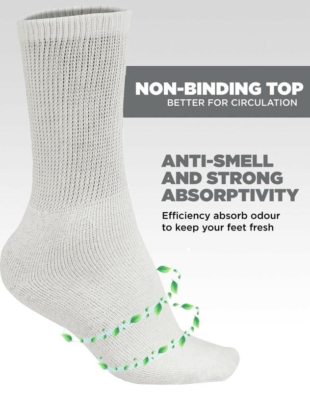 6 Pairs Men's Non Elastic Diabetic Socks Loose Soft Grip Top for Work and Sports UK Size 6-11 Cotton Polyester Summer Winter Ankle Plain Menswear Black Grey White 4