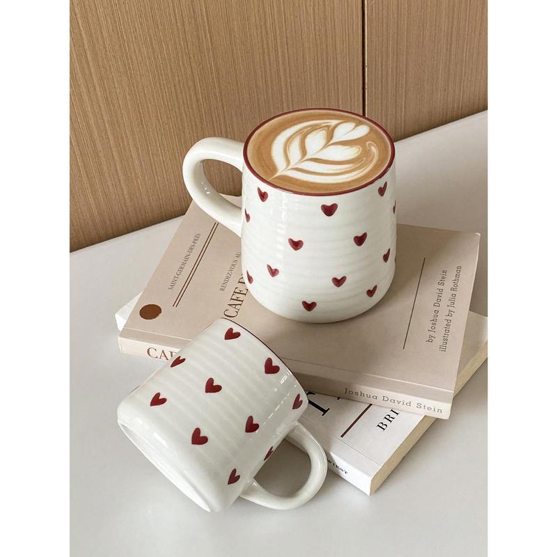 1pc 200ml/420ml Heart-Shaped Ceramic Mug, Simple & Elegant Circular Pattern Cup, Suitable For Cafe Latte, Milk, Yogurt, Oatmeal, Afternoon Tea, Couple Cup, Gift Drinkware Porcelain Tumbler Coffee Washable Reuse Reusable Multicolor 1