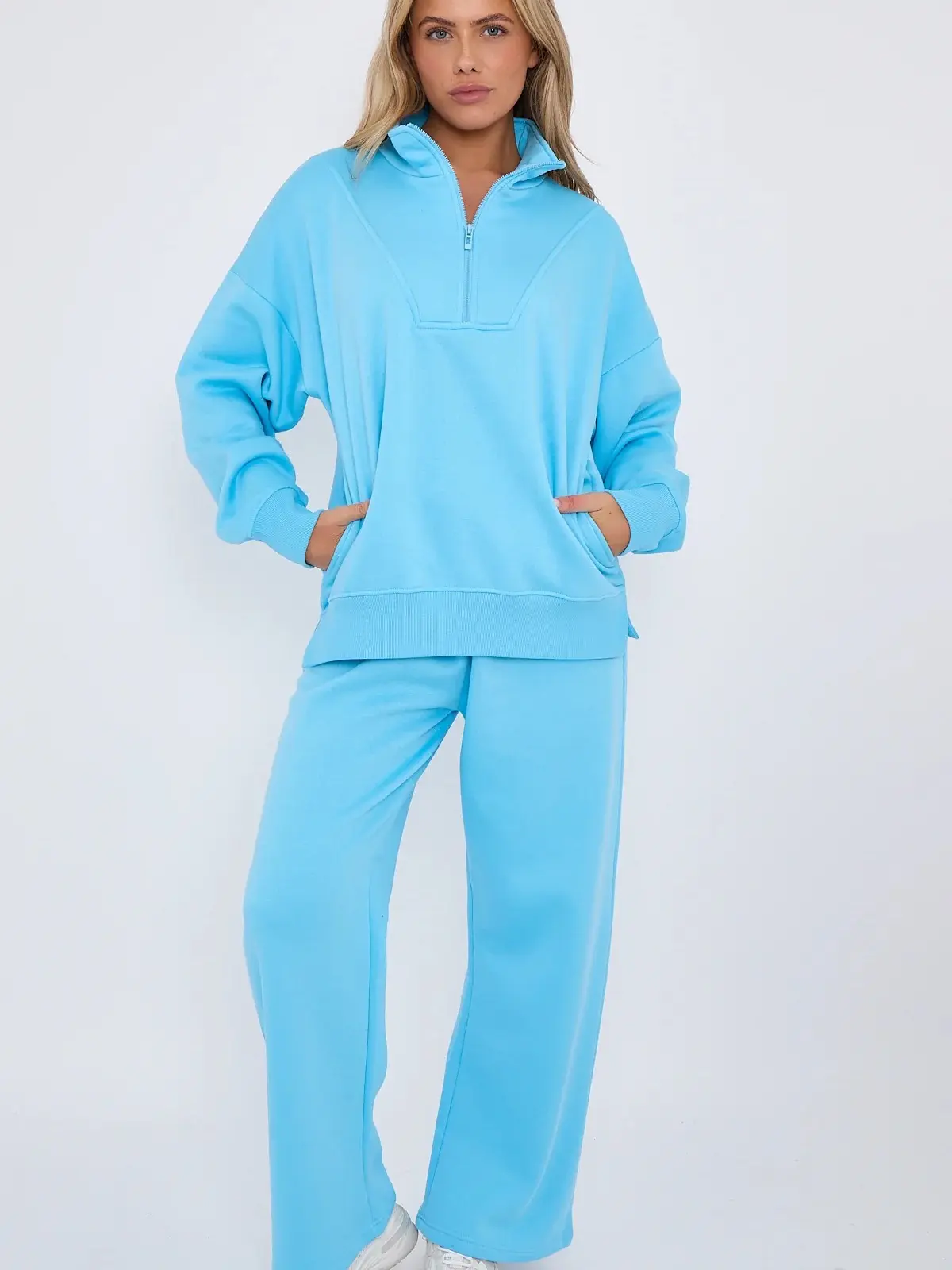 Women’s half zip jumper and wide leg jogger set. 2  piece  set  women lounge co ords two women's sweat