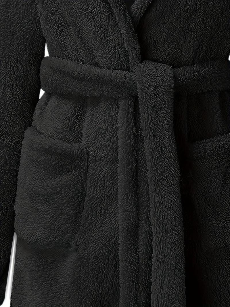 Product Introduction of Men's Solid Winter Plush Hooded Bathrobe, Thickened Warm Long-Sleeve Fleece Loungewear, Simple Casual Style 4