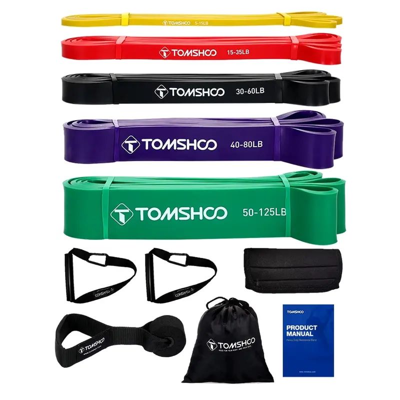 5 Packs Pull up Assist Bands Set Resistance Loop Bands Powerlifting Exercise Stretch Bands with Door Anchor and Handles 0