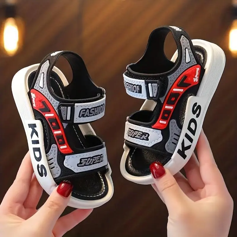 Boys Girls Trendy Hook And Loop Sandals, Wear-resistant Non-Slip Comfy Beach Shoes, Summer 0