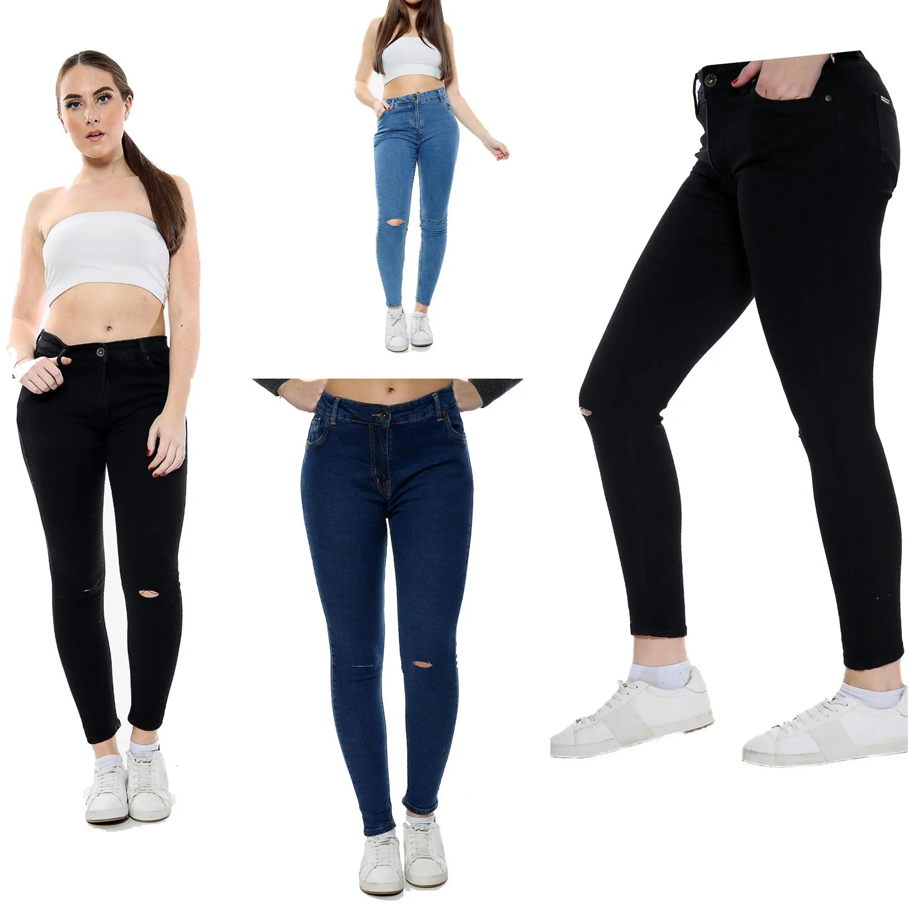 ZAKK Womens Skinny Slim Fit Jeans Girls Denim Trouser Pant Bottom Knee Ripped Jeans