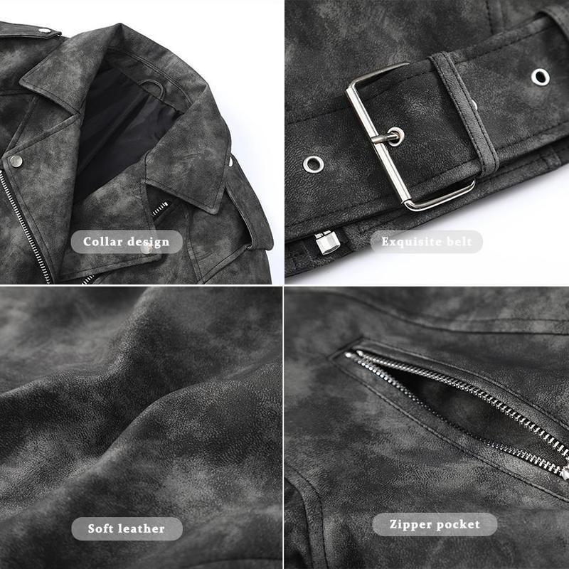 【2025】Premium Faux Leather Jacket coat  for Women,Solid Color Pocket Zipper PU Cropped Collared Long Sleeve Biker Faux Leather Jacket, Street Fashion Casual with Removable Belt Zipper Pocket for Autumn&Winter,New year/Christimas gift,fast delivery 7