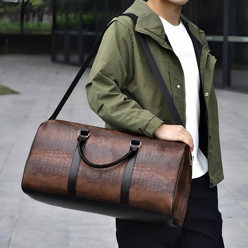 Product Introduction of Large Capacity Travel Bag, Unisex Crocodile Pattern Luggage Bag, Retro Versatile Vacation Bag, Gift Duffel Bag 4