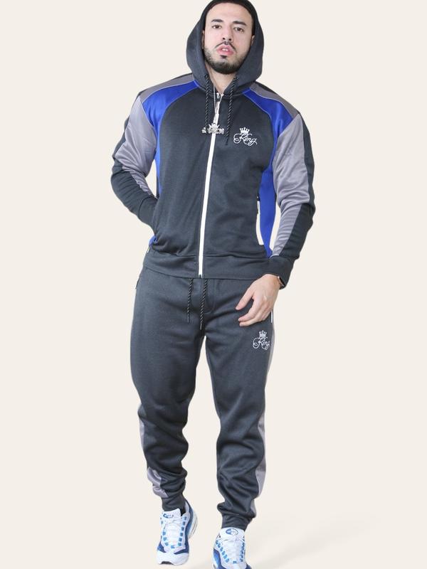 Men's 2 Piece Panel Logo Running Jogging Tracksuit Hooded 1