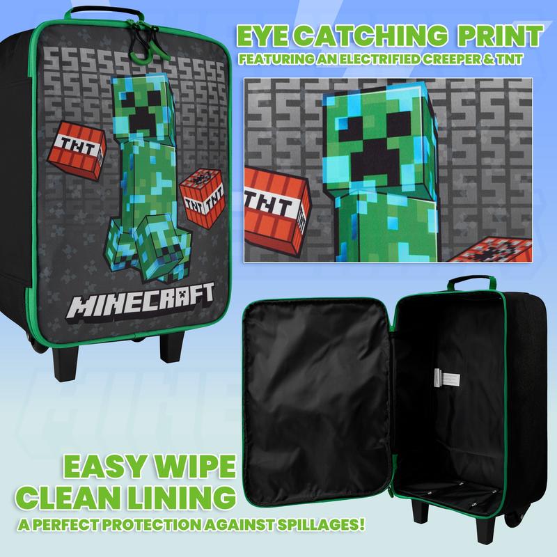 Minecraft Kids Suitcase for Boys and Girls Foldable Trolley Hand Luggage Bag Carry On Gamer Travel Bag with Wheels Size Cabin Bag Wheeled Bag with Handle Trolley Suitcase Boys 5