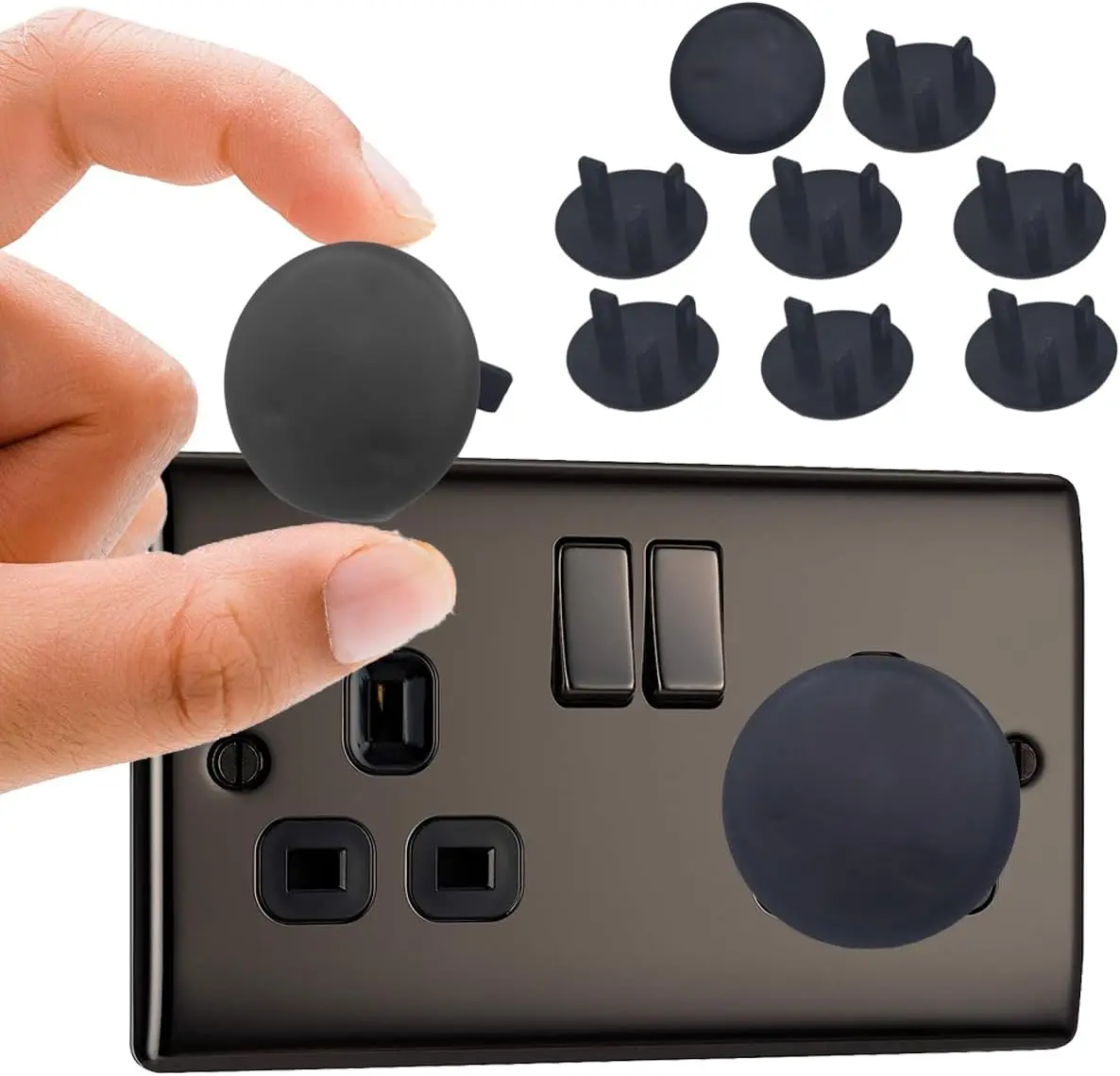 10 Pack Black Plug Socket Covers UK, Child Baby Plug Socket Covers for Sockets UK