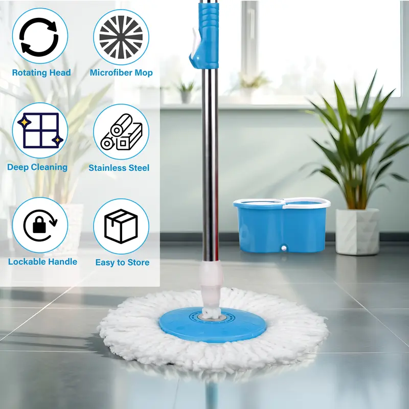 Crystals 360° Spin Mop Bucket Set with 2 Microfiber Heads - Red/Blue/Purple - Stainless, Cleaning 5