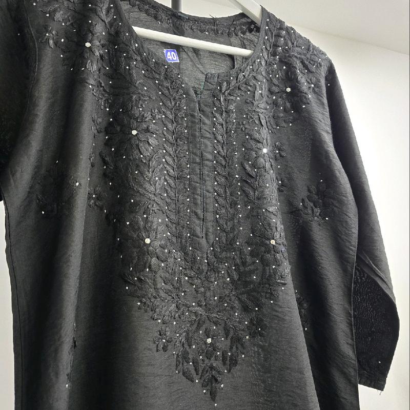 Hand Embroidered silver embellishment White Fabric Chandri Silk, 46 Inches Length women's wear 2