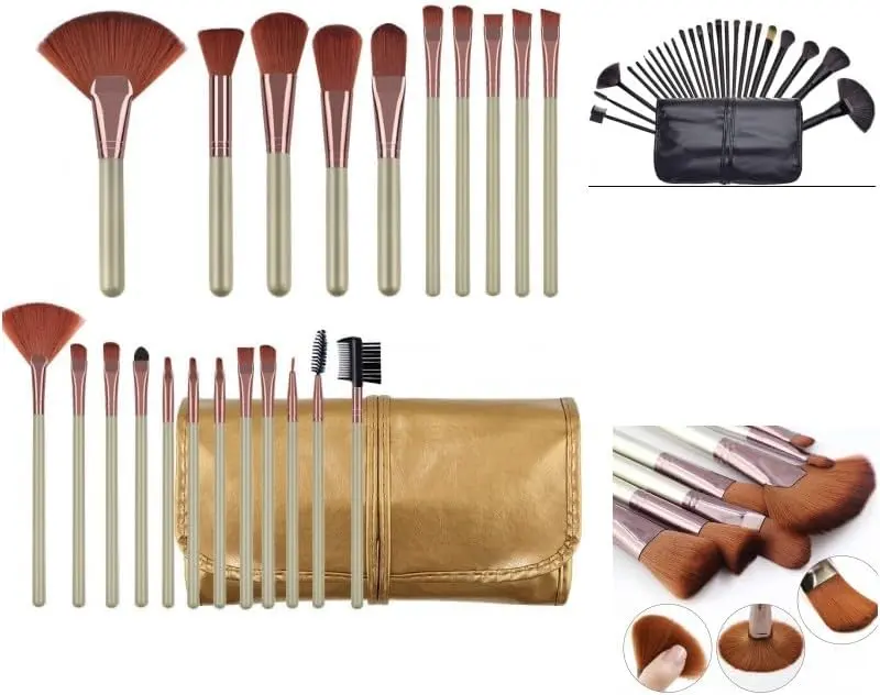 Make up Brushes 24 PCS Natural Hair Professional Makeup Brush Set Travel Kit (Brown & Gray) 1