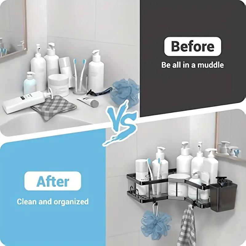 Dual Pack No-Drill Corner Shower Caddy - Rust-Free, Adhesive Mount Storage for Bathroom Bliss! 4