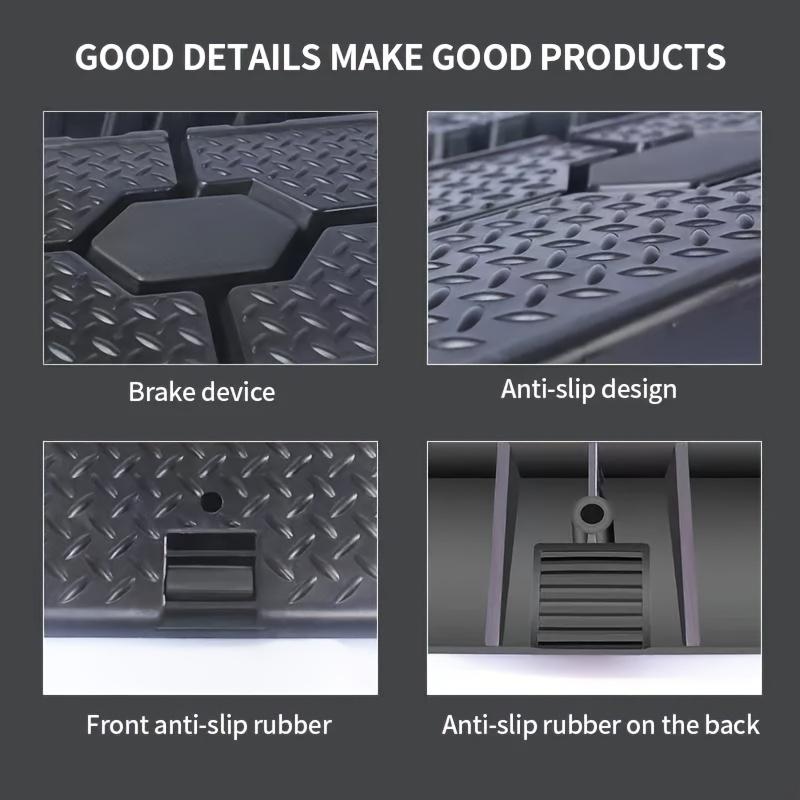 Product Introduction of Pair Of Heavy Duty 2.5 Ton Plastic Car Ramps Vehicle Lifting Ramps Portable Car Van Lift Lifter Car Repair Low Slope With Front Stopper For Car Maintenance, Non-Slip Traction Surface, 5 Ton Capacity In Total 6