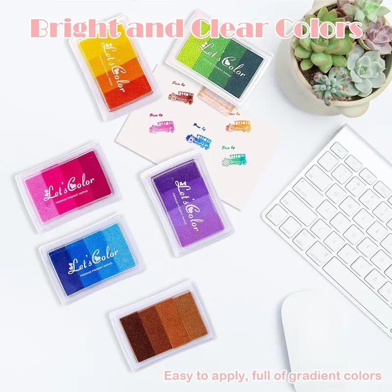 6PCS Rainbow Ink Pad Set 24 Colours, Non-Toxic Washable Stamp Ink Pad for Fingerprints, Gradient Ramp Ink Pad for Kids Scrapbooking Card Making Paper Craft Fabric Rubbe 5