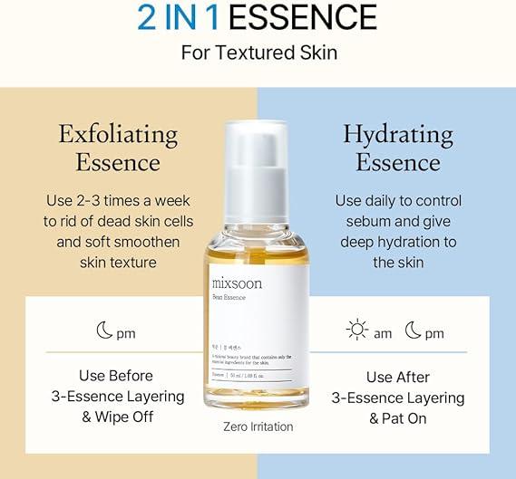 mixsoon Bean Essence, Vegansnail, Exfoliating Essence for face, Hydrating Korean Skin Care,Glassskin 1.69 fl.oz/50ml 7