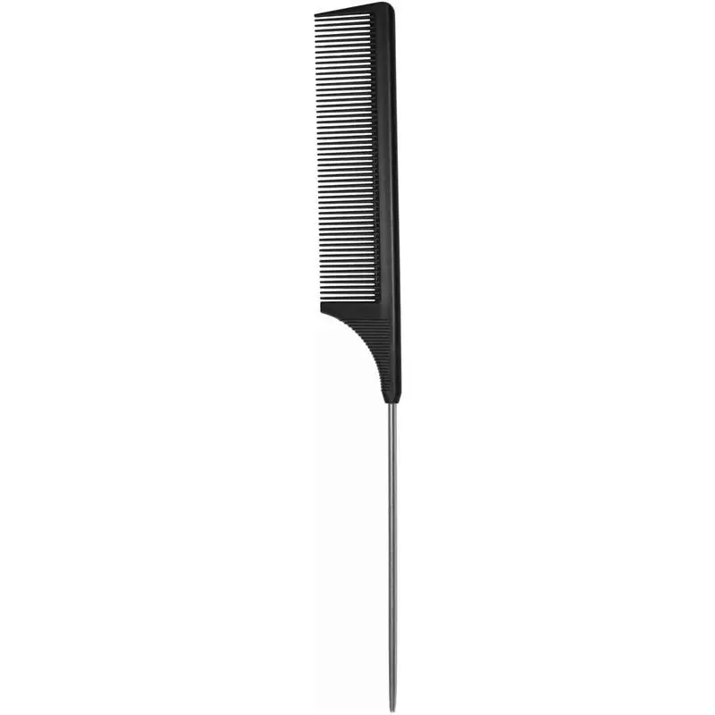 Professional Hair Comb - Anti-Static Carbon Fiber Metal-Pin Tail Comb, Heat Resistant Rattail & Non-Skid Paddle Parting Comb for Salon Use (Black)