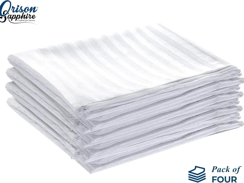 Satin Stripe Pack of 4 Pillow Protectors Covers - Ultra Soft Microfiber, Breathable, Hypoallergenic, Zipper cases, UK Standard Size 50 x 75cm 2