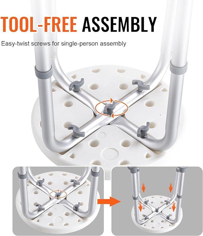 Product Introduction of Non-slip Adjustable Round Bath and Shower Stool Seat Chair Lightweight Aluminium Shower Chair for Inside Shower, Adjustable Height Shower Stool, Non-Slip Bench Bathtub Seat Stool for Elderly Disabled Adults Handicap, 2