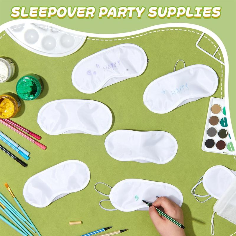 16 Pieces White Eye Masks Sublimation Masks Sleep Shade Blindfold Eye Covering Color Your Own Covering with 16 Fabric Marker Pens and a Bag DIY for Travel Game Sleepover Party Supply(White) 1