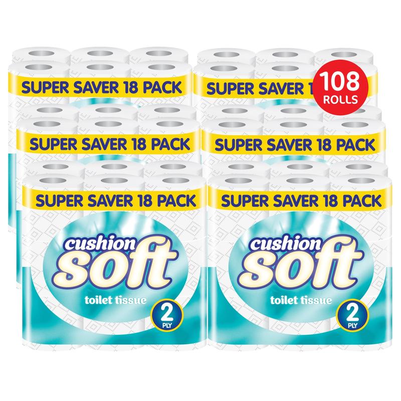 108 Cushion Soft Toilet Rolls 2 Ply Tissue | Soft, Quilted, Embossed Toilet Paper Roll | Unbeatable Value Bulk Pack Sheets 7