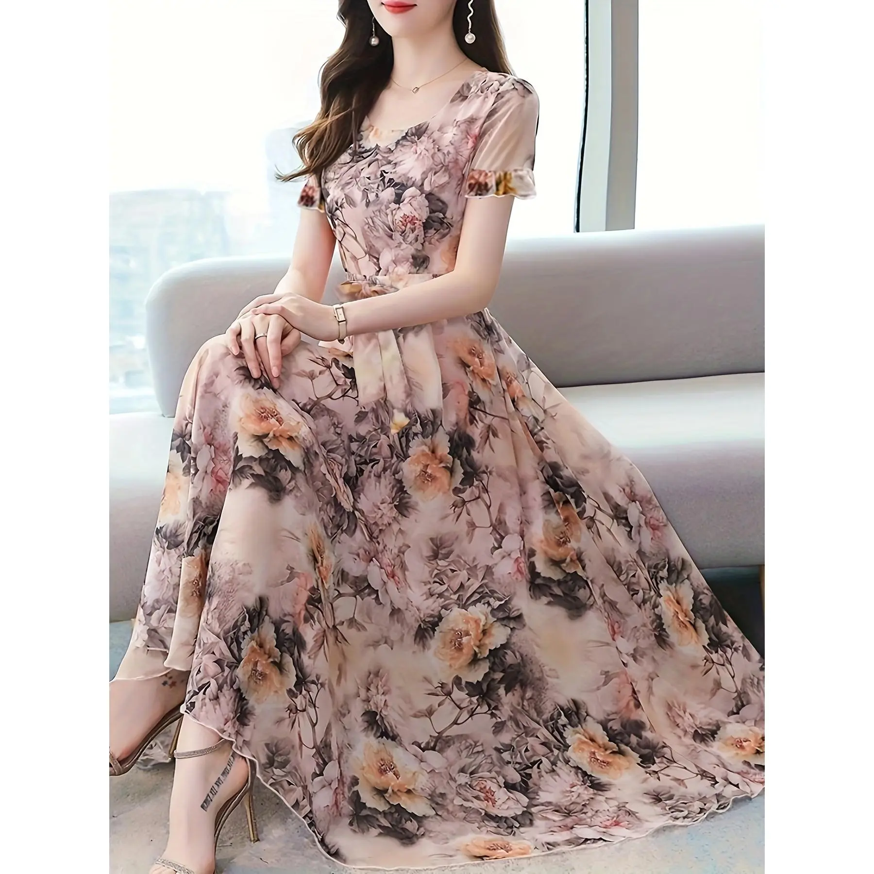 Y3 - Peony Floral Chiffon Dress