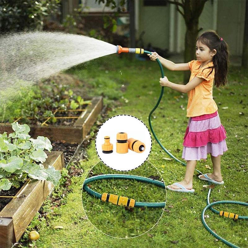 Product Introduction of Hose Connector Garden Hose Fitting Set.1Nozzle,5 Hose End Quick Connector,1Hose Waterstop Connector,2 Double Male Snap Connector,2 Hose Tap Connector 1/2 Inch and3/4 Inch Size 2-in-1etc 4