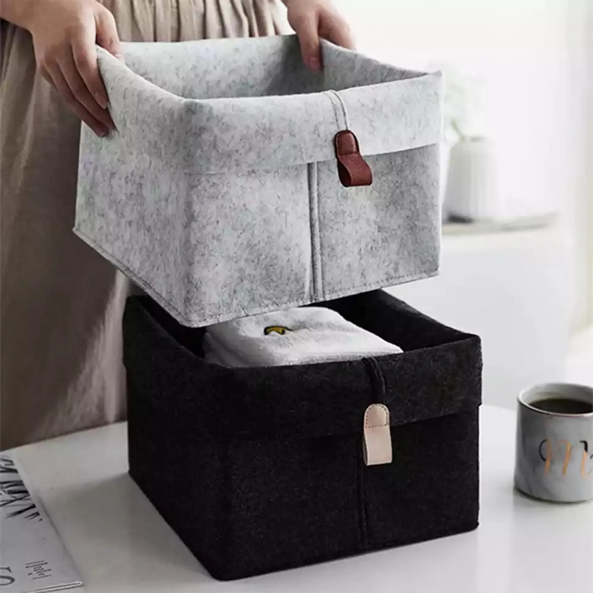 Felt Storage Basket - Home Organizer for Light-weight Items - Organiser