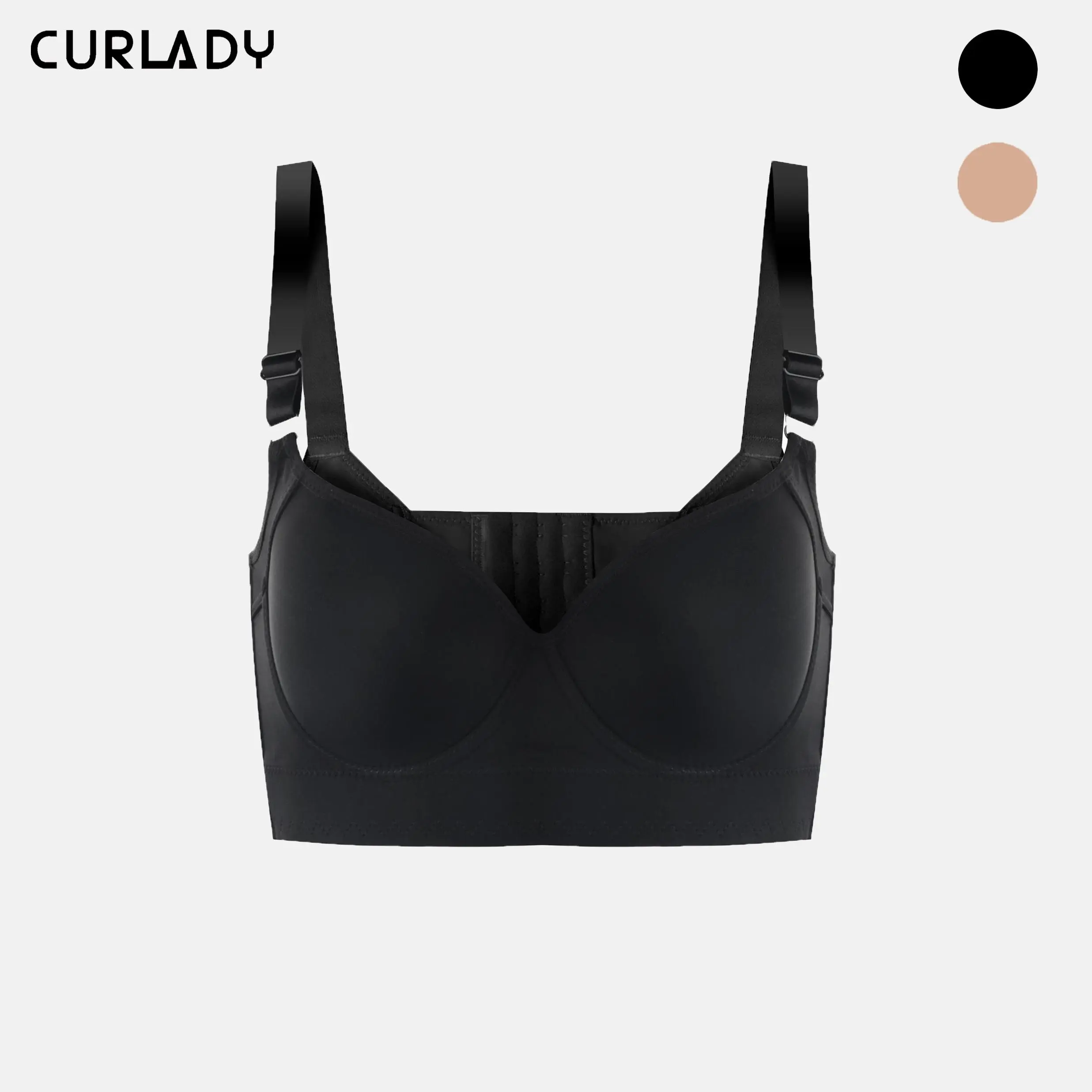 【Curlady】Back Smoothing Bra PushUp Plus Size Bra HideBack Fat NoUnderwear Simple Wireless3/4Coverage Comfort Seamless Bra