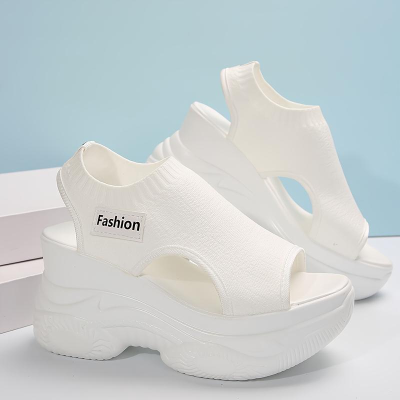 Womens Knitted Walking Sandals - Vibrant Solid Color, Elevated Platform, Ultra-Comfortable Elastic Soft Sole, Heightening Wedge for a Flattering Silhouette - Perfect for Casual Occasions, Ideal Vacation Shoes for a Stylish Getaway 5