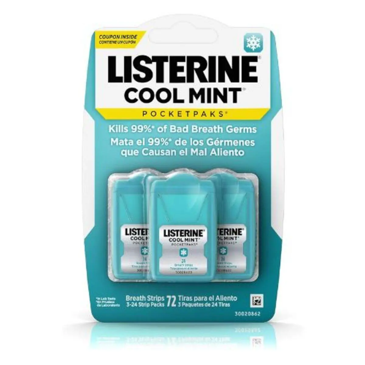 Listerine - Pocketpaks, Oral Care Strips, Cool Mint - 72 Strips Mouthwash Pack Cleansing