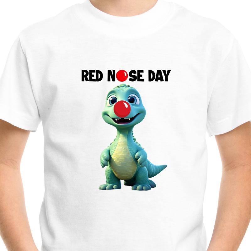 Red Nose Dinosaur T-shirt Dino School Children Kids Boys Girls Unisex Tee Top tshirt White Printed Regular 1
