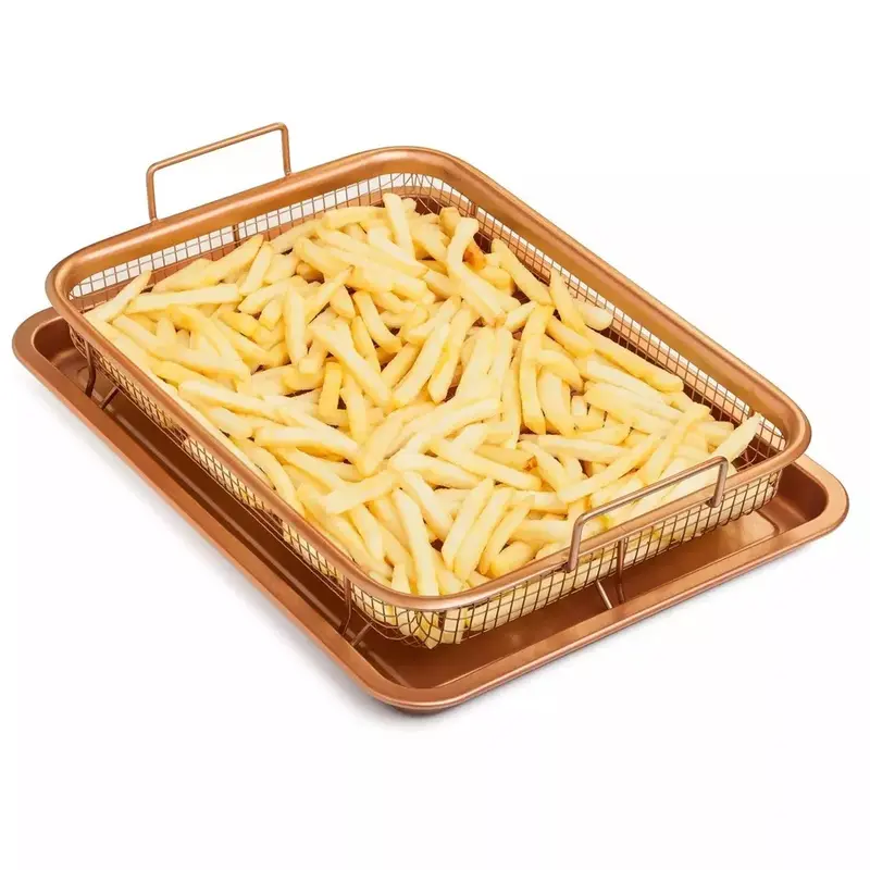 Copper Crisping Tray Copper Crisper Non-Stick Oven Mesh Baking Tray Chips Basket Non-stick,Oven-safe,Crispy Results,Easy Cleaning,Even Heating Bakeware 1