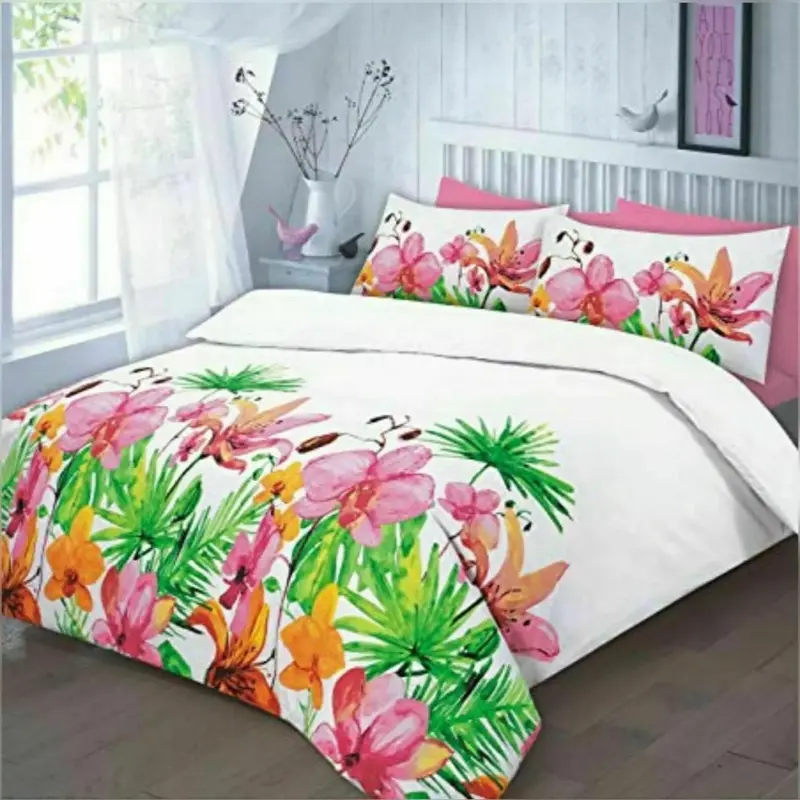 Luxury Duvet Cover Set with Pillowcases - Quilt Cover Set with Matching Pillowcases - Floral Flower Geometric Pattern Traditional Modern Cosy Stripes Blocks Printed PolyCotton Rich Duvet Cover Complete Bedding Set Single Double King Super King Bed Size 7