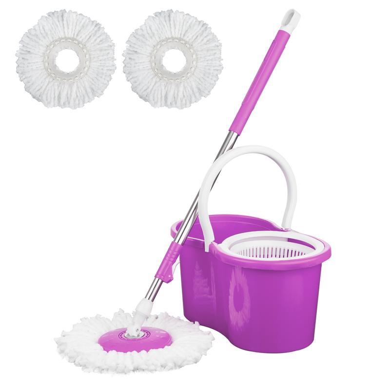 Crystals 360° Spin Mop Bucket Set with 2 Microfiber Heads - Red/Blue/Purple - Stainless, Cleaning 8