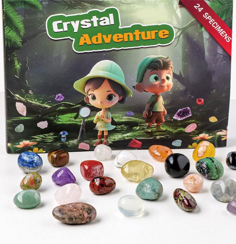 Crystal Adventure Gift Box for children Natural Science, Best Christmas Gift for Children, Crystal Collection Crystal Kit, Popular Tumbled Crystals Crystal Starter Set for boy/girl, Natural crystal rough stone children's gemstone mineral box birthday gift 2