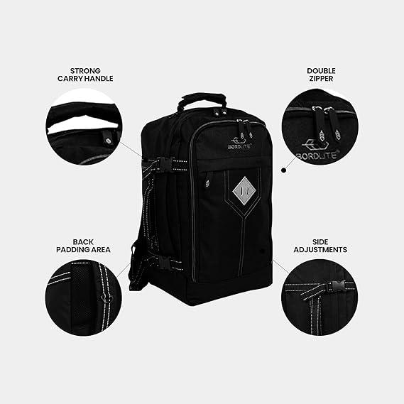 Black/Lime Cabin Friendly Rucksack With Multiple Zip, Lightweight cabin bag, Airline-friendly bag, Travel essentials bag 5