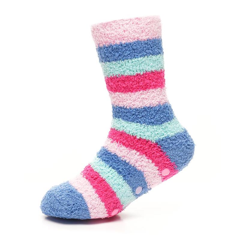 A2Z 4 Kids Girls Cosy Socks with Non-Skid Gripper Pack of 2 Super Soft Fluffy Slipper Socks for Warm Winter Comfort Hearts, Stars & Stripes Soft Warm Socks 6