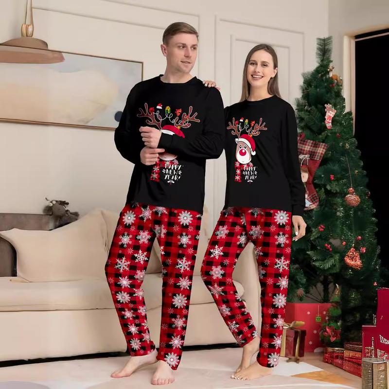Women Men New Year's Costumes Cartoon Elk Print Christmas Parent-child Matching Pajamas Set Boys Girls Sleepwear Xmas Family Look Pjs Couples Set 2