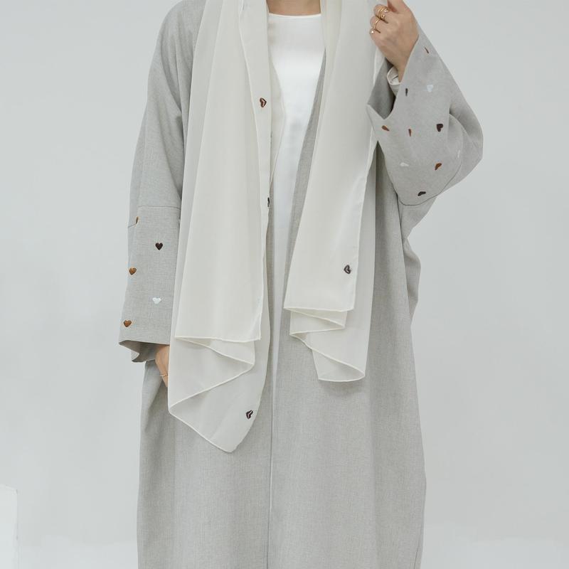 HASASERIES HS0998 2pcs Set Heart Embroidered Cardigan Robe and Love Hijab party  abaya abaya  women 8