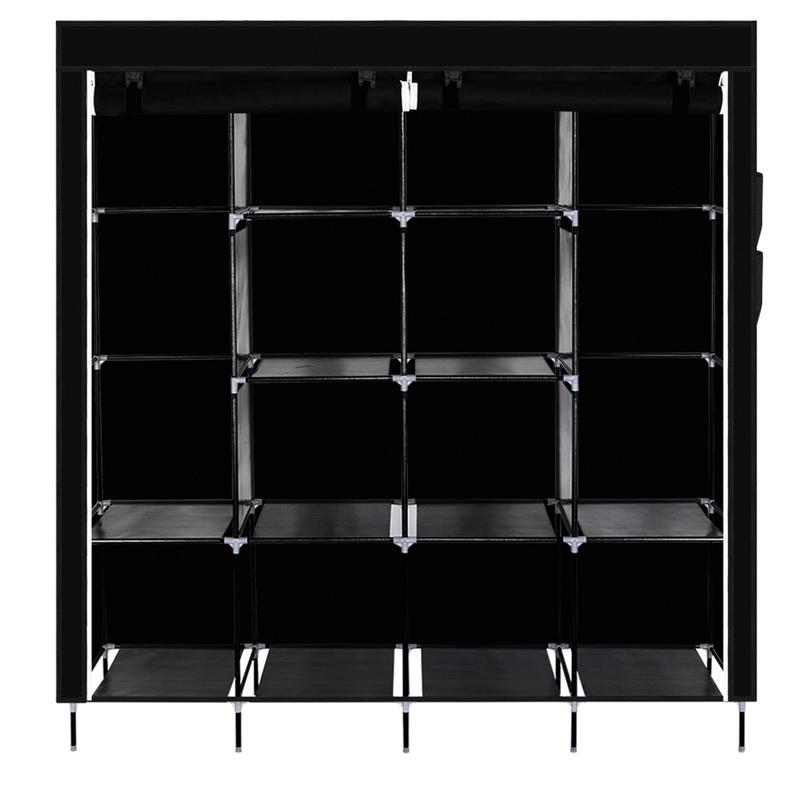 Hot Selling Item High-Capacity  12 Shelves Portable Wardrobe Clothes Storage Rack 4 Side Pockets Black 1