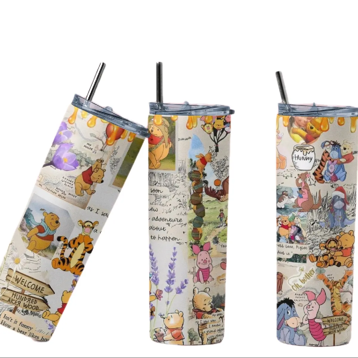 Fantasy Themed Stroy Time with Pooh Bear 20oz Skinny drinks tumbler for hot or cold beverages Drinkware Reusable Washable Cup Coffee Reuse Mug Portable Stylish and easy to use and keeps your drinks hot for up to 6 hours Water  Carbon Flasks Water Bottles