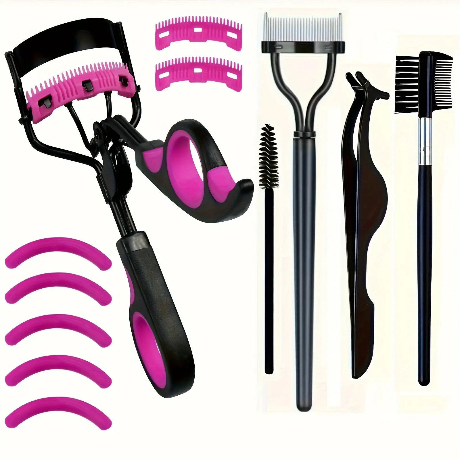 Travel Eyelash Curling System 8-Piece – Hypoallergenic, Easy-to-Use Curler, 5 Refill Pads, 2 Combs, Perfect for Sensitive Eyes, Lash Enhancement and Definition  Kit Brush Makeup Applicator Brow Carbon Compact Gift Mascara Storage Cosmetic