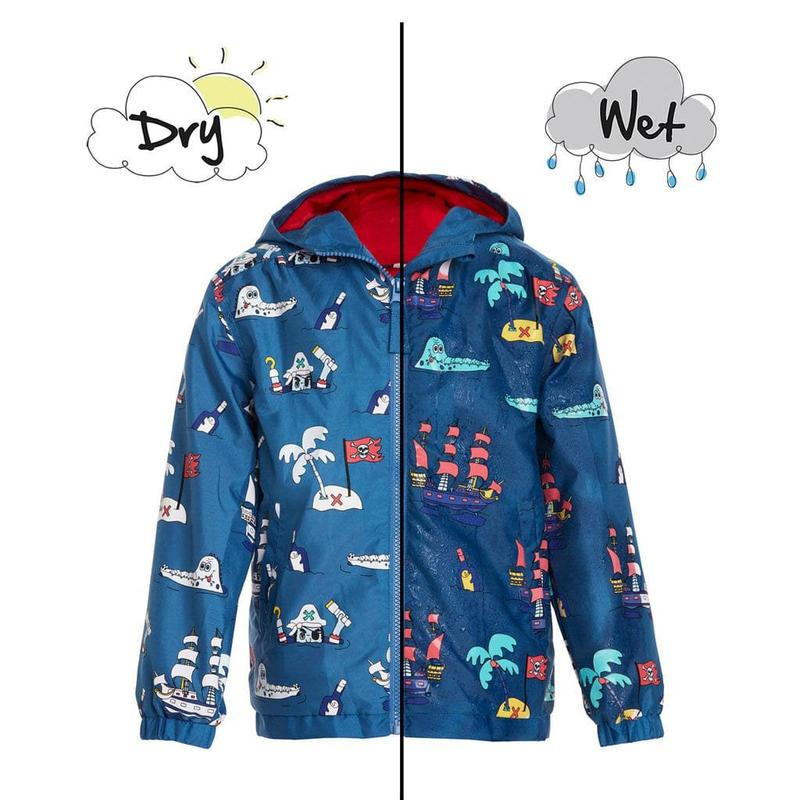 Boys Pirate Colour Changing Raincoat Jacket Coat Children Kids Reusable Blue 0