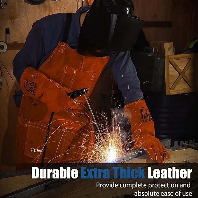 Leather Woodwork Apron,  Heavy Duty Leather Apron with 6 Tool Pockets, Adjustable M to XXL Hand Retro 4