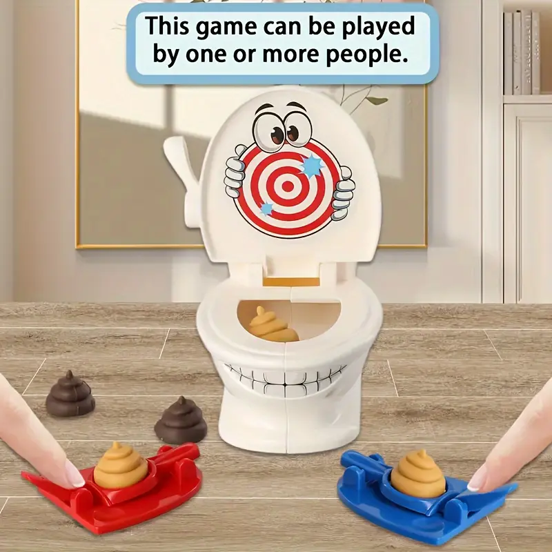 Product Introduction of HARLESOTTO        MiaoMiao Hilarious Toilet Shooting Game Set - A Family - Oriented Game Featuring 1 Cartoon Toilet, 2 Launcher Toys, and 6 Plastic Poop Figures. Enjoy Rapid - Fire Fun with This Ideal Children's Party Game, Perfect as a Gift for Halloween 1