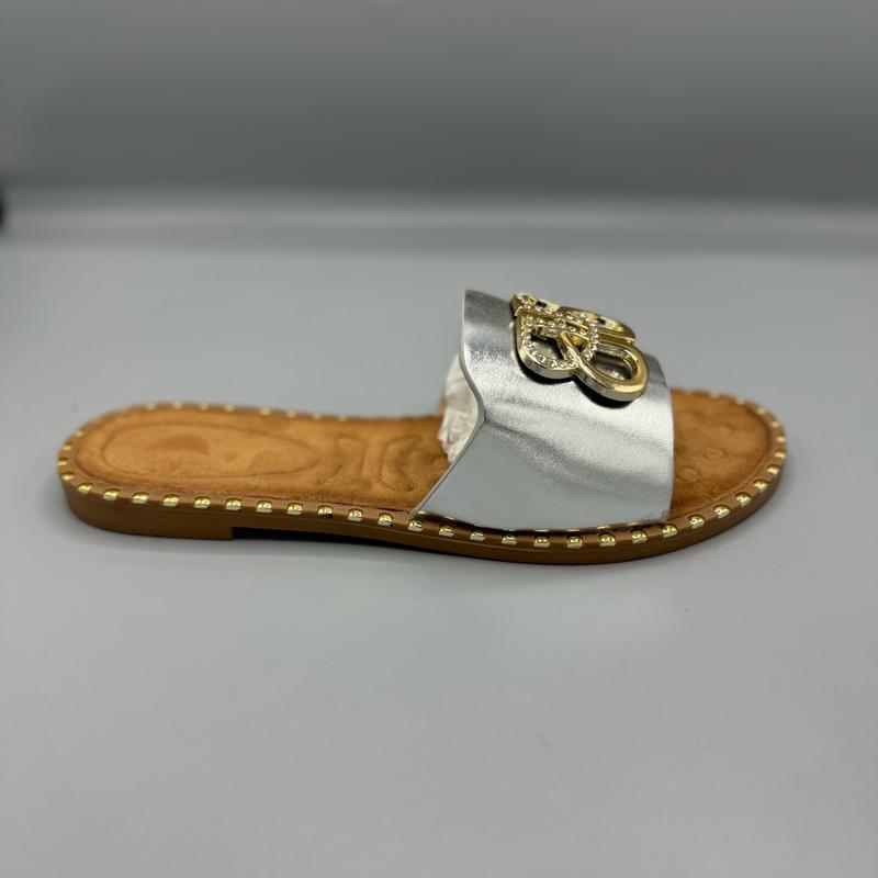 Women's Black Silver Gold Slider Sandal with Soft Cushioning for Summer Holiday- Ladies Flat 6