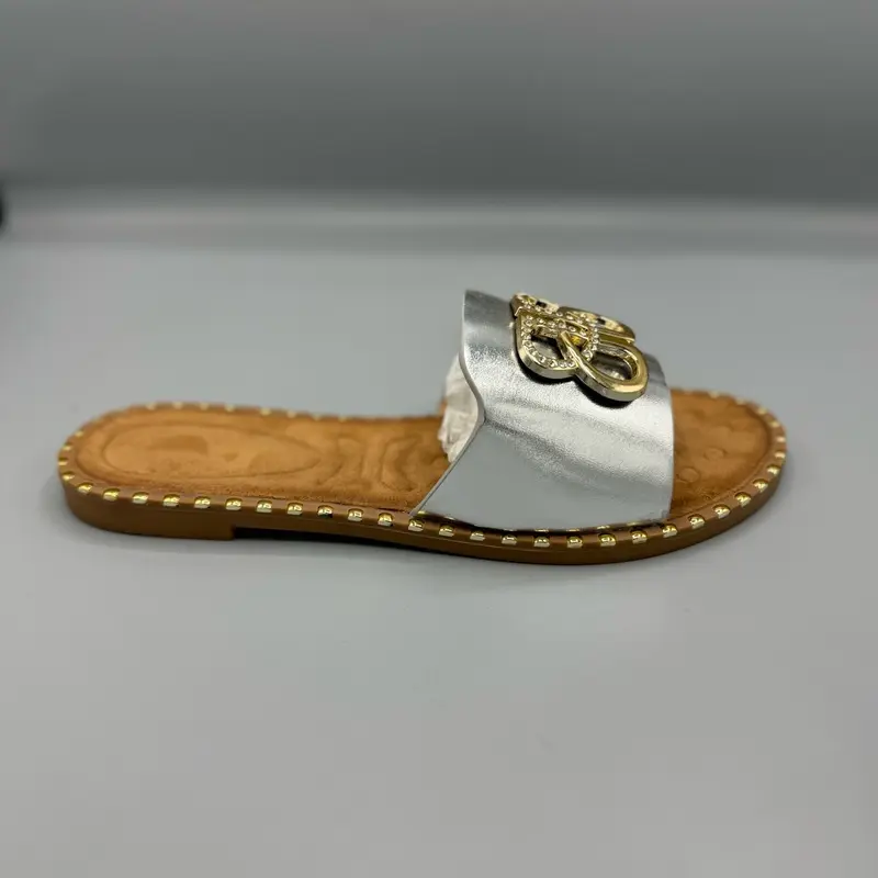 Women's Black Silver Gold Slider Sandal with Soft Cushioning for Summer Holiday- Ladies Flat 6